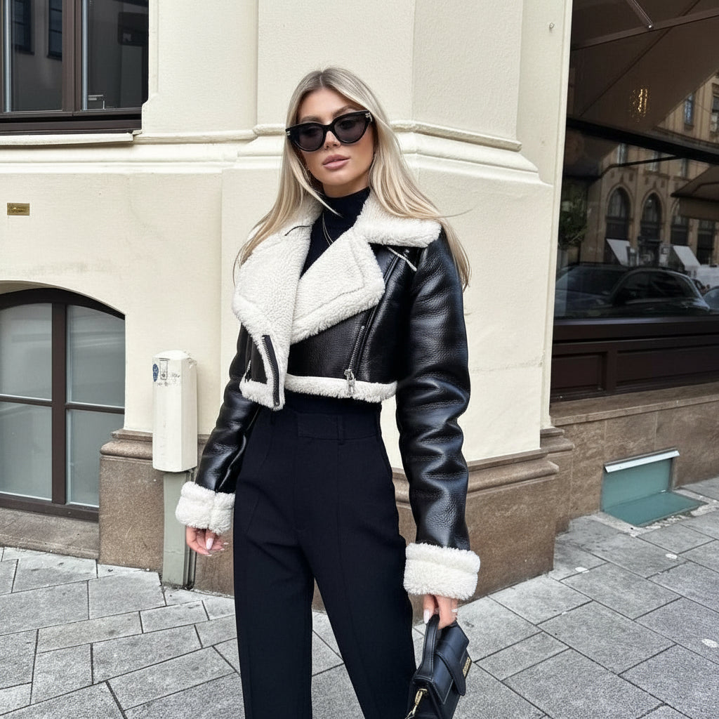 Chaqueta Corta con Cuello de Piel Sintética