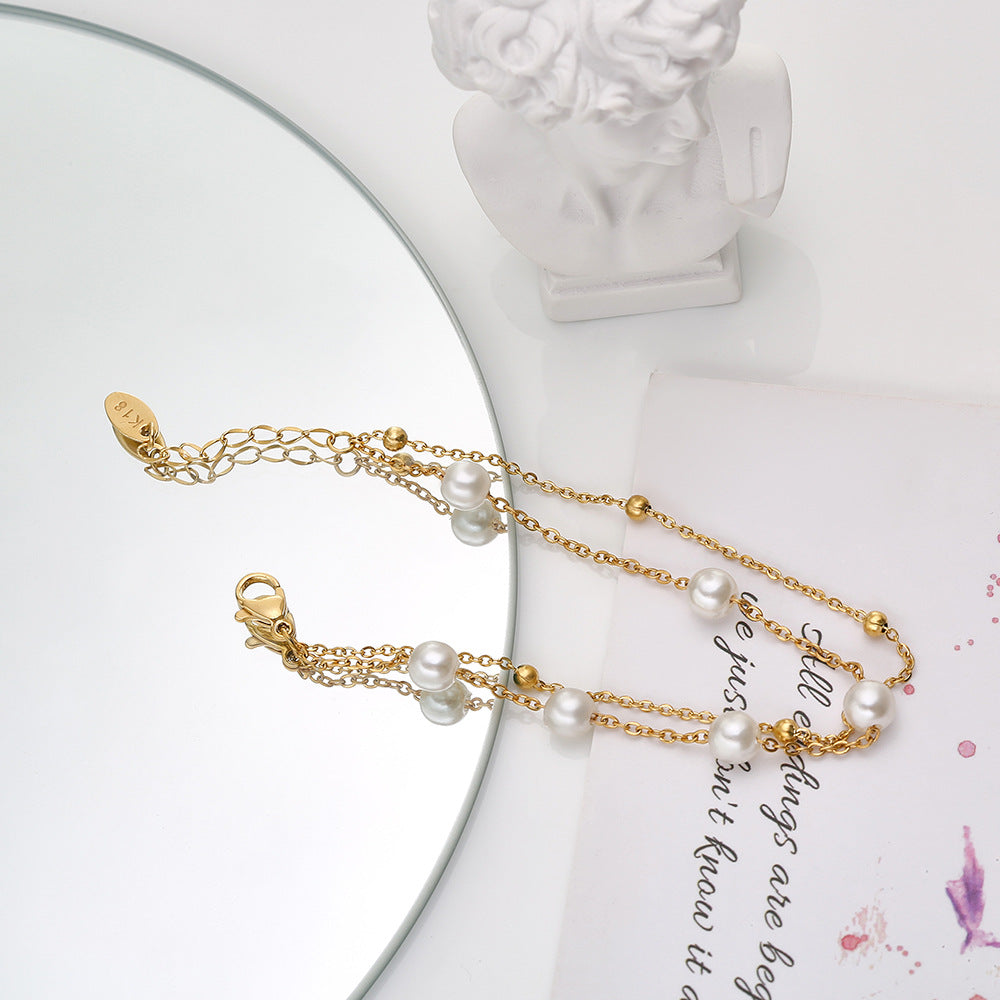 Pulsera Contemporánea de Cadena con Perlas