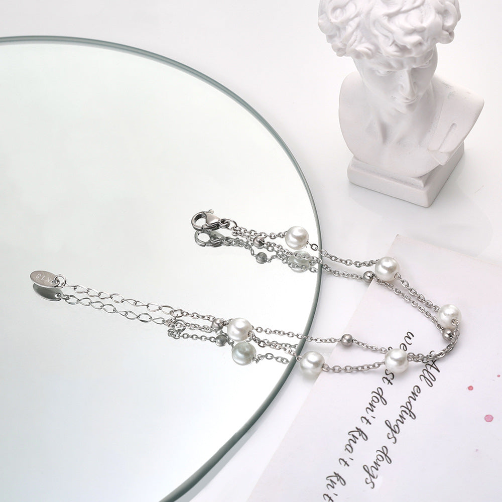 Pulsera Contemporánea de Cadena con Perlas