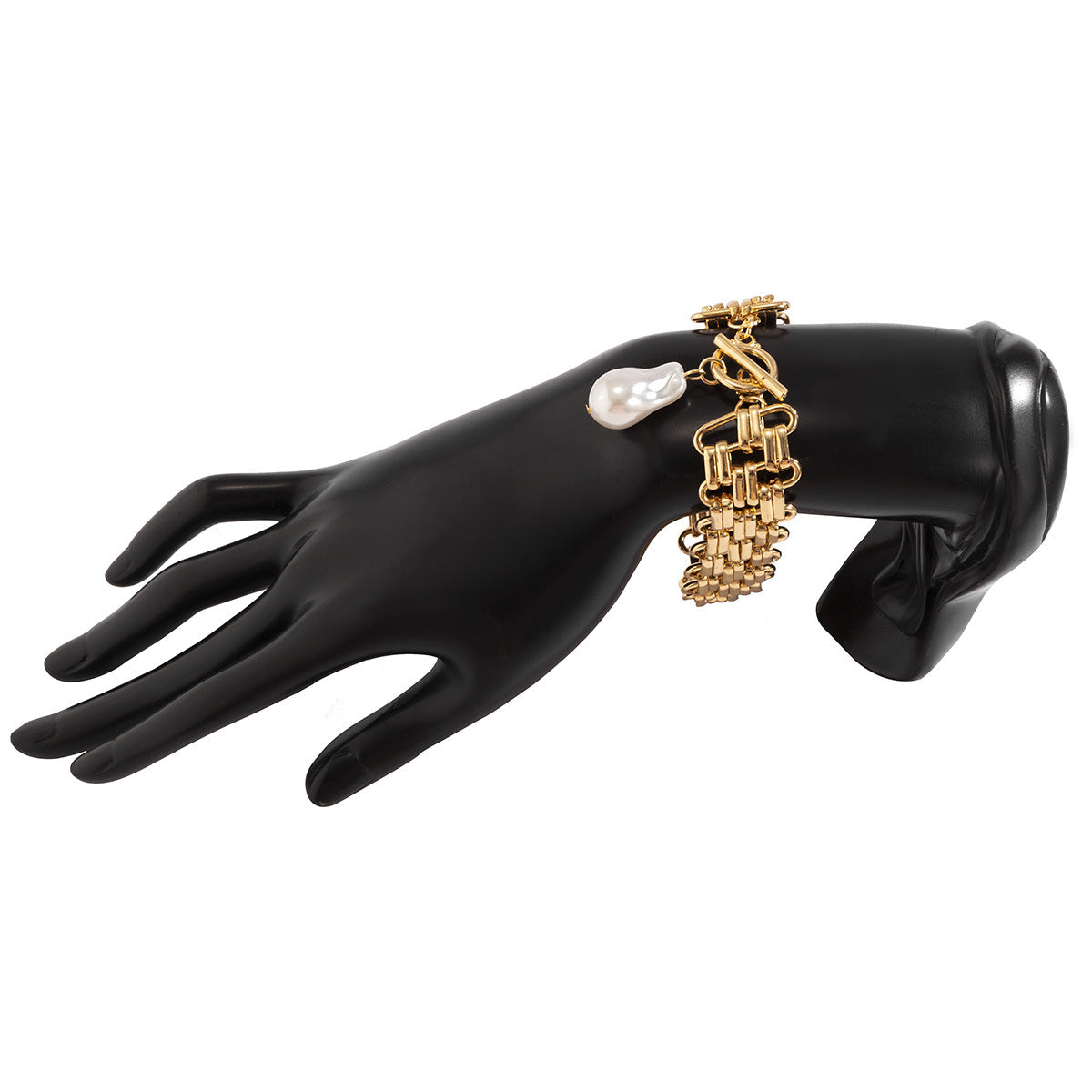 Pulsera Cadena Dorada Audaz con Perla