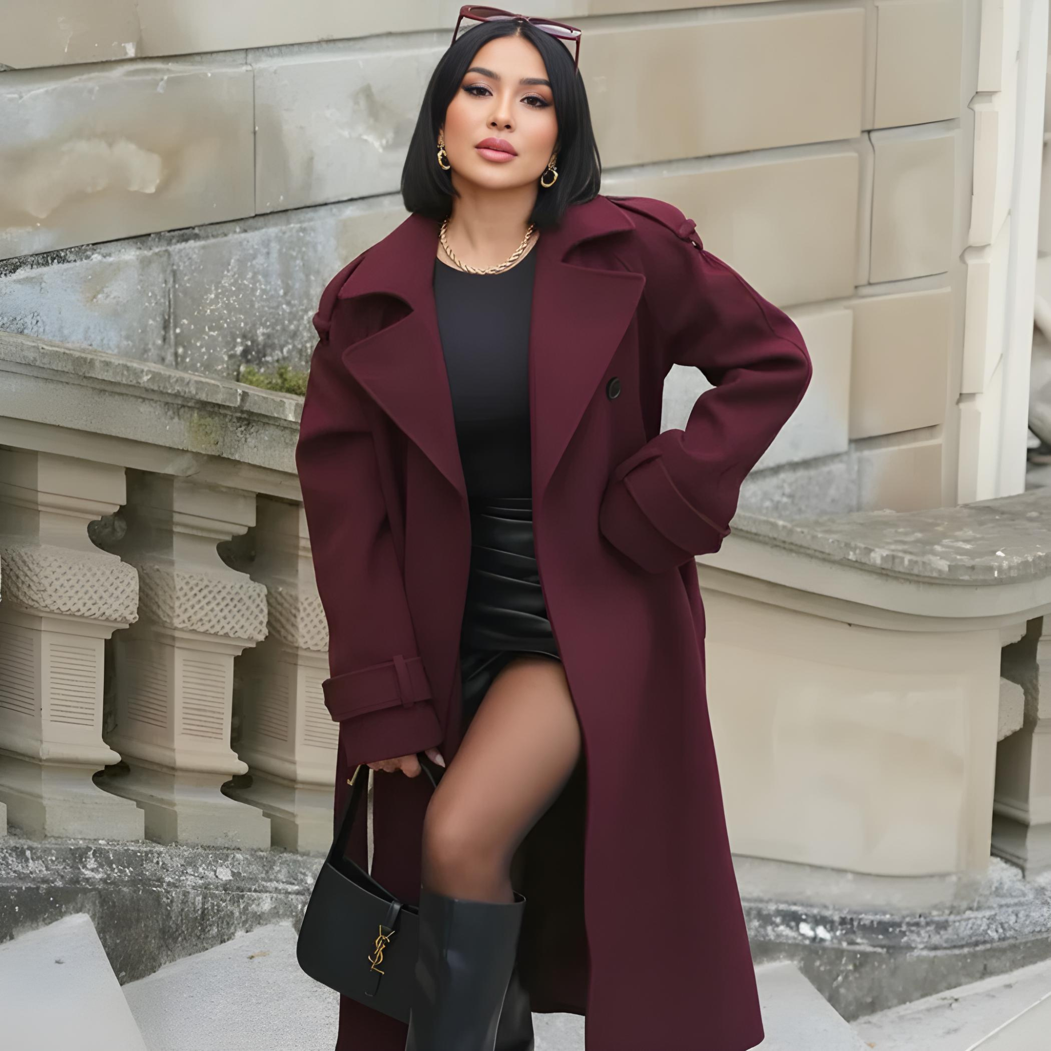 Abrigo Largo de Mezcla de Lana