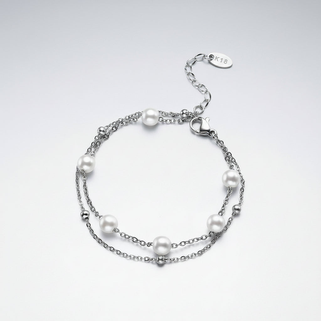 Pulsera Contemporánea de Cadena con Perlas