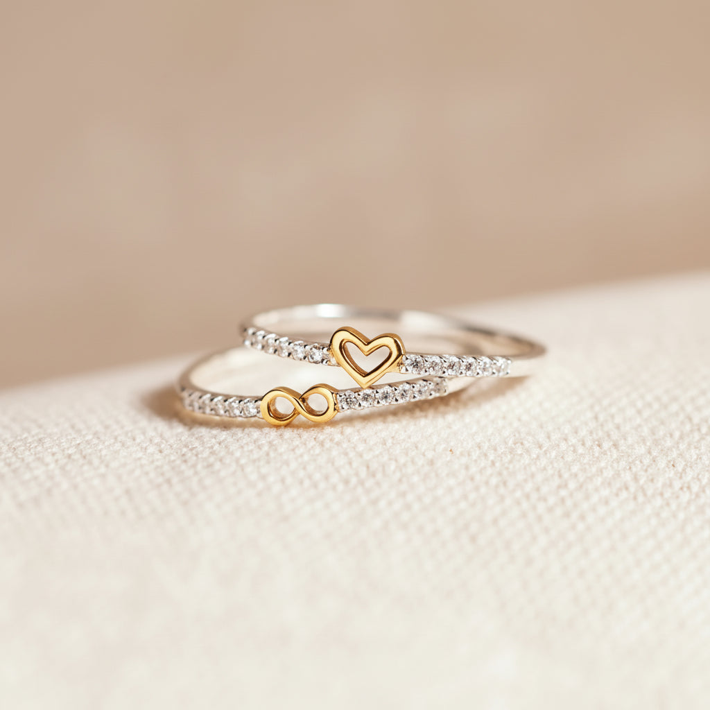 Conjunto de Anillos Corazón e Infinito Eterno