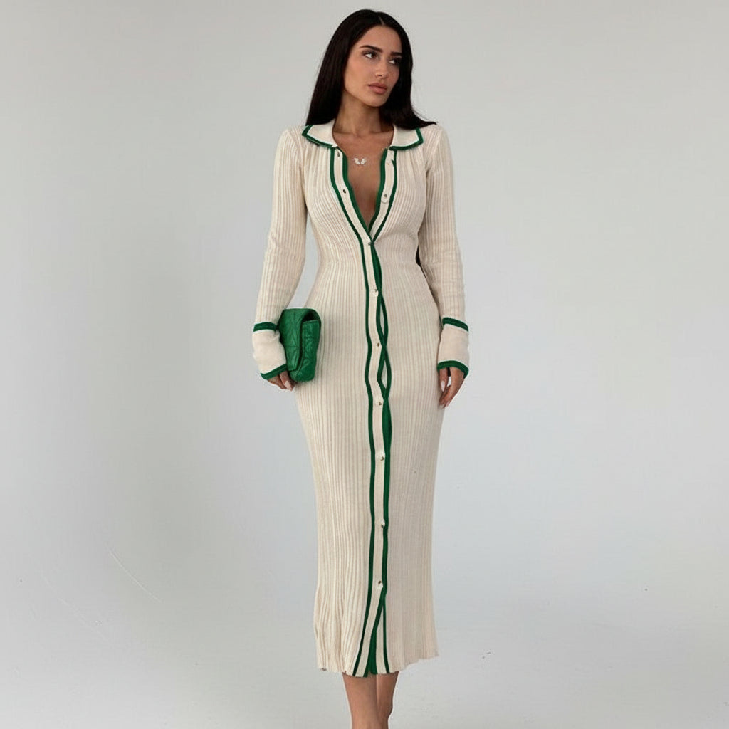 Vestido de Punto Acanalado con Botones