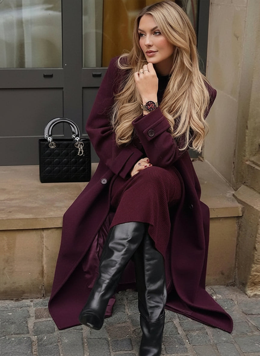 Abrigo Largo de Mezcla de Lana