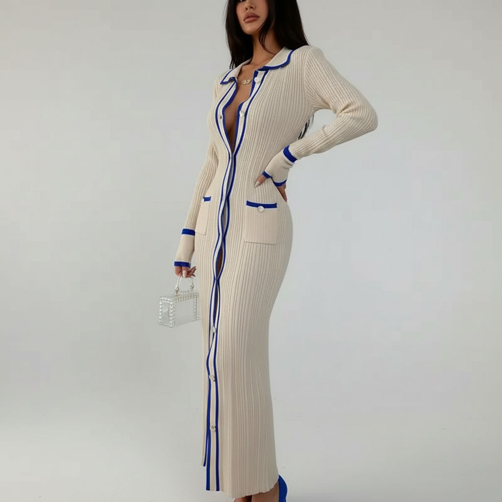 Vestido de Punto Acanalado con Botones