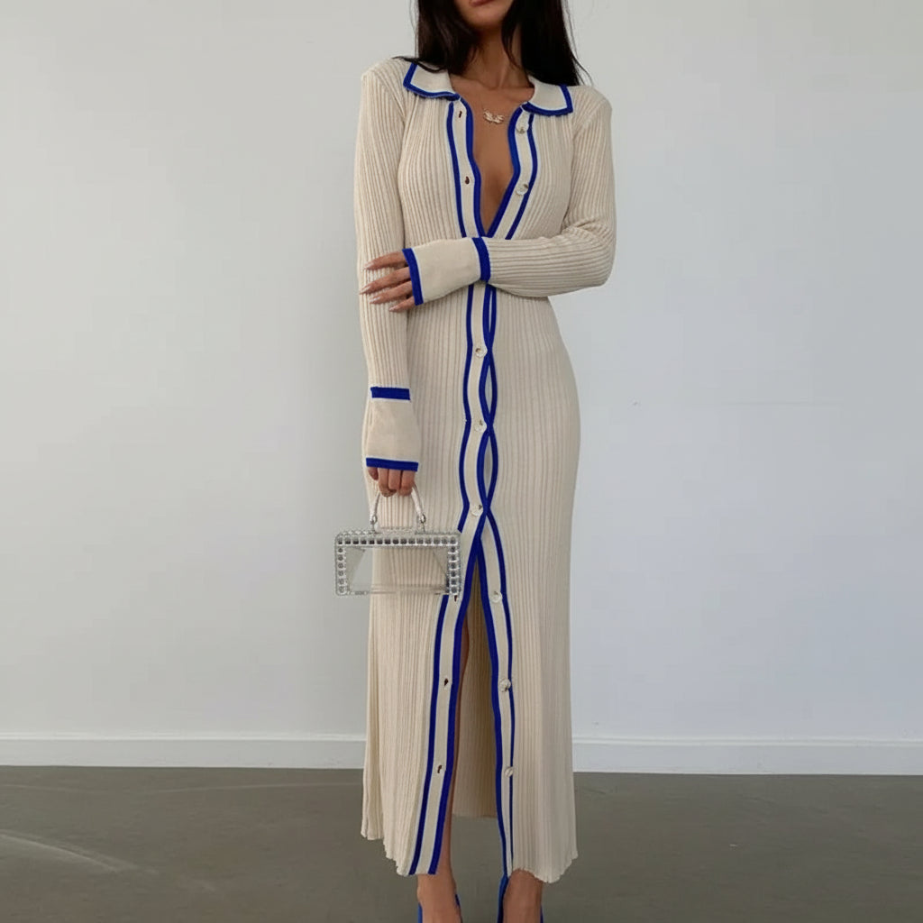 Vestido de Punto Acanalado con Botones